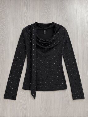 New HM Divided Black long sleeve knit top with rhinestones and Scarf Detail Top